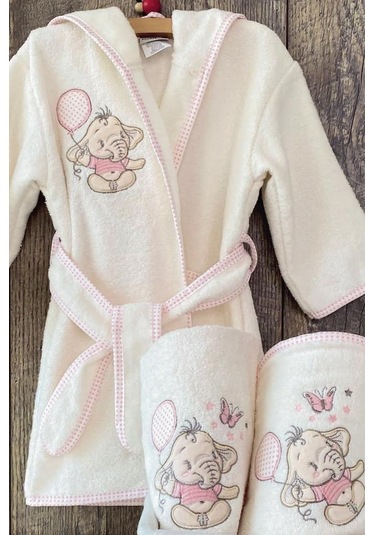 Fil Bebek Bornoz Seti 0-3 Yaş Pembe Pembe