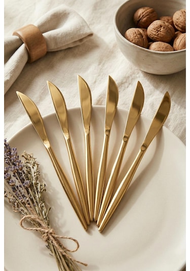 6'lı Lüks Gold Paslanmaz Çelik Yemek Bıçağı Seti 21 Cm Gold