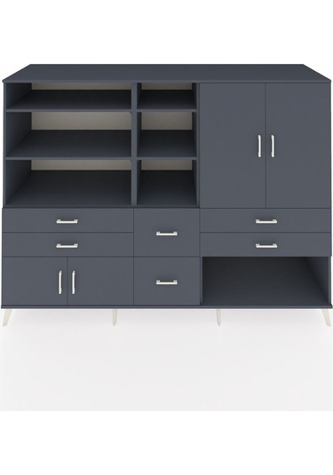Kronos Dolap 10 Raflı 6 Çekmeceli 4 Kapaklı 220x59x163 Antrasit-a Antrasit-antrasit