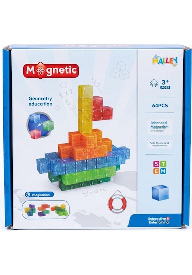 Magnet Küp Yapı Blok Seti 64 Parça - Güçlü Mıknatıslı Eğitici Bloklar