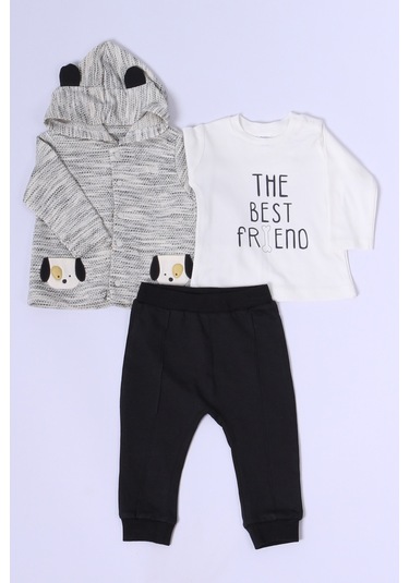 Erkek Bebek 3'lü Takım Köpek Baskılı D44 Krem