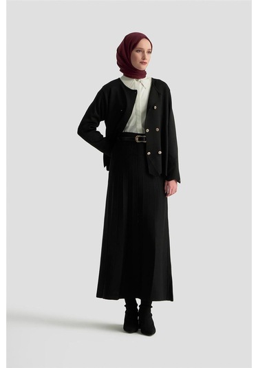 Armine Trend Düğme Detaylı Triko Takım 25ktd6118 Siyah Siyah