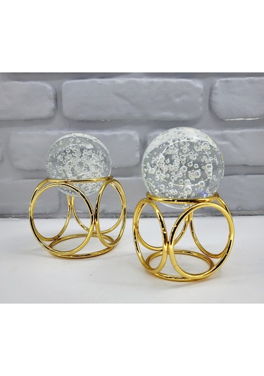 Gold Kaplama Metal 2'li Set Salon Küp Model Kristal Taşlı Dekor 1 Takım