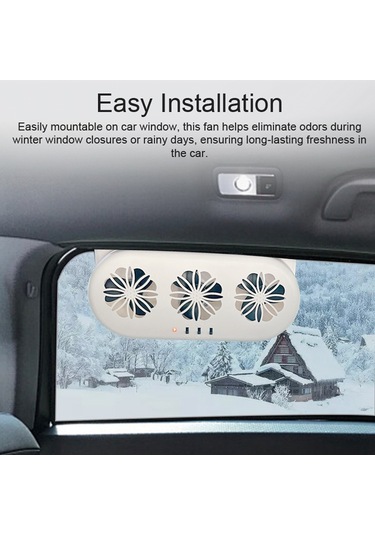 Hallow-3  Usb Ve Güneş Enerjili Fanlı Araba Egzoz Hava Vantilatörü Beyaz