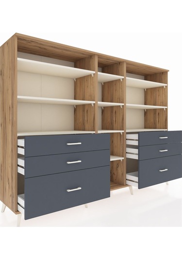 Hyperion Dolap 10 Raflı 6 Çekmeceli 220x44x163 Çam-aytaşı/antras Çam-aytaşı/antrasit