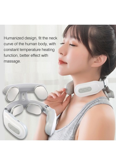 Maiyame 4 Kafa Usb Akıllı Darbe Isıtmalı Boyun Massaj Cihazı - 5 Modlu Beyaz Boyun Rahatlatıcı Beyaz