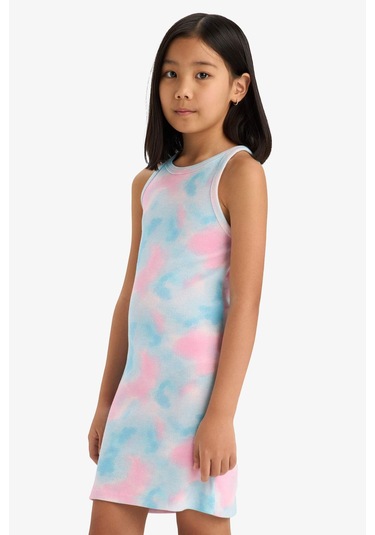DeFacto Kız Çocuk Batik Desenli Fitilli Kaşkorse Kolsuz Yazlık Elbise B4489A825SMPN4
