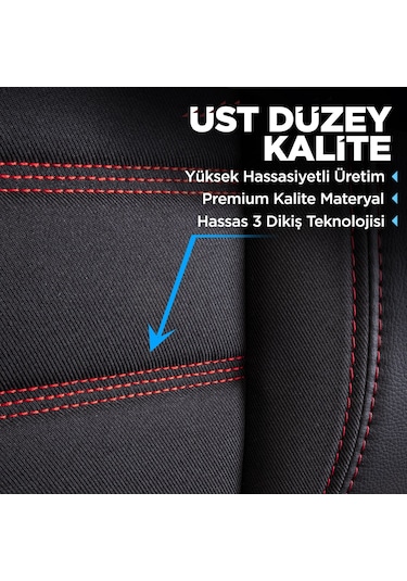 Panda Special Serisi Jakar Kumaş Oto Koltuk Kılıfı - Siyah - Kırmızı