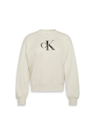 Calvin Klein Jeans Monologo Uzun Kollu Rahat Kesim Penye Bisiklet Yaka Kadın Gri Sweatshirt Lv047b23 Gri