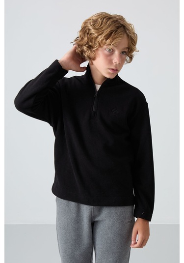 Tommy Life Siyah Kalın Yumuşak Dokulu Standart Fit Nakışlı Polar Erkek Çocuk Sweatshirt - 11221 Siyah