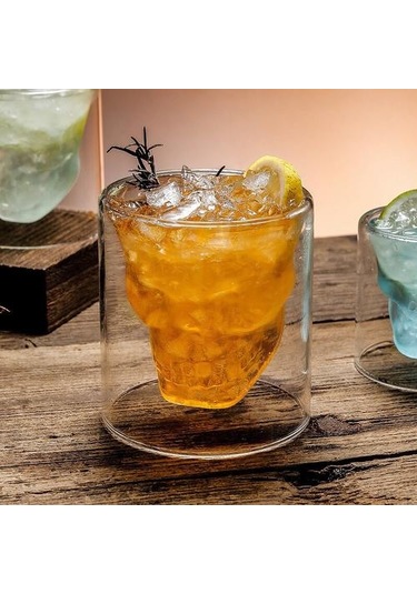1 Parça Çift Wal100 Ml Kafatası Kafa Şekli Atış Cam Kupası Kokteyl Gözlük Bardak Hediye Kocası Şeffaf Altın
