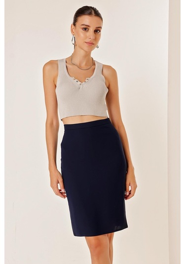 Astarlı İthal Krep Küp Etek - 34097 - Lacivert