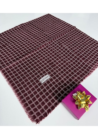 Eripek Desenli Flamalı Keten Eşarp- 06112 Bordo