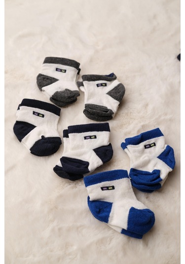 9'lu Yenidoğan Erkek Pamuklu Bebek Çorabı Karışık Desenli Çok Renkli