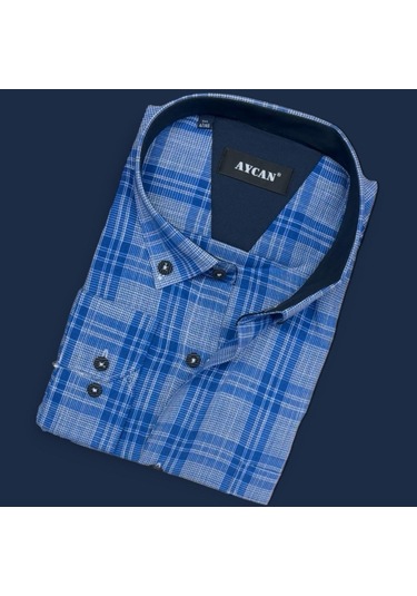 Pamuklu Uzun Kollu Mavi Erkek Gömlek Regular Kalıp -9948 Mavi
