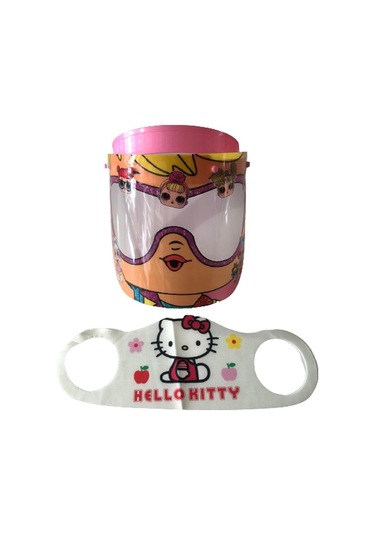 Gürbey Lol Bebek Baskılı Çocuk Siperlik + Hello Kitty Desenli Çocuk Maske