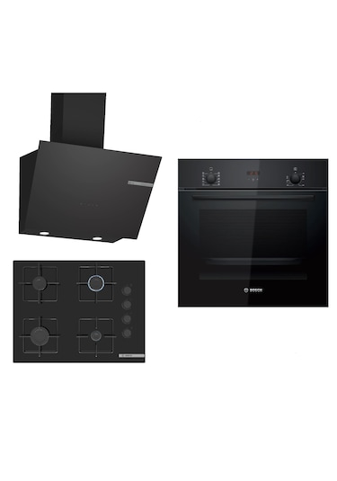 Bosch HBF512BB1T - POP7C6P30O - DWK66PJ60T Siyah Ankastre Set