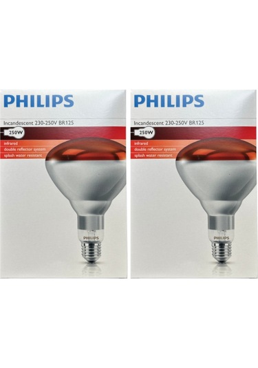 2 Adet Philips 250w Kızılötesi İnfrared Isıtıcılı Hayvan Isıtma Ve Fizik Tedavi Lambası Kırmızı Işık E27 Kalın Duy