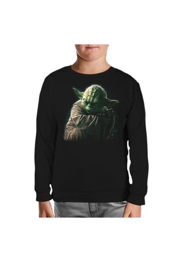 Star Wars - Yoda 3 Siyah Çocuk Sweatshirt Siyah
