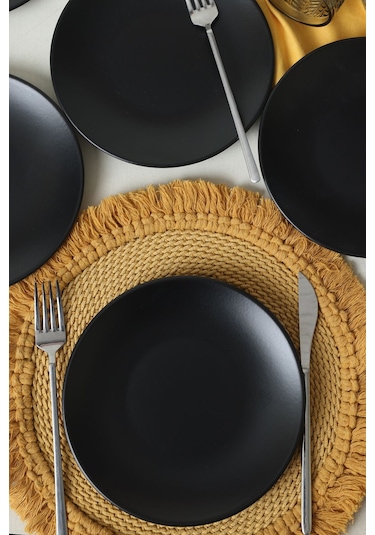 Keramika Mat Siyah Ege Pasta Tabağı 20 Cm 6 Adet 956 Siyah