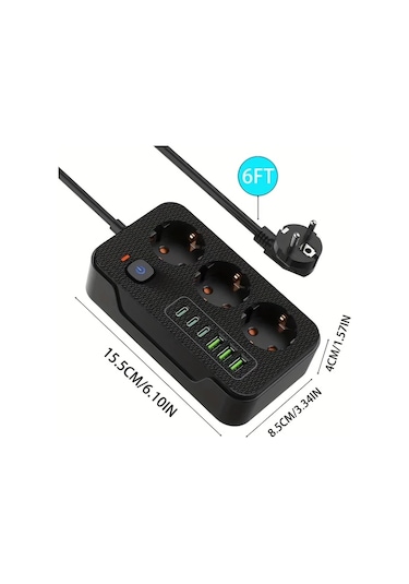 Xuweiwei Beyaz Yeni Cok Fonksiyonlu 6 Prizli 3 Usb A 3 Type C 2 Metre Uzatma Kablosu Ev Ofis Mutfak Garaj İcin