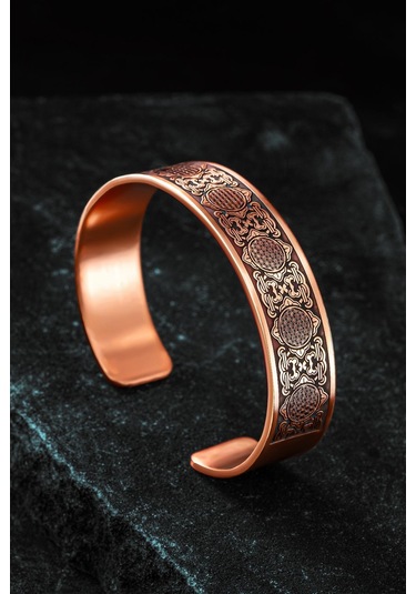 Erkek Bakır Bileklik - Lotus Çiçeği - Yaşam Çiçeği Erkek Kelepçe Bileklik Rose Gold