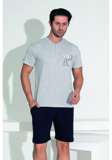 Remsa Erkek Şort Tshirt Pijama Takımı 25255 Gri Gri01