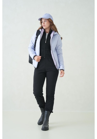 İçi Astarlı Su Ve Rüzgar Geçirmez Cepli Kapüşonlu Kadın Mont Buz Mavisi