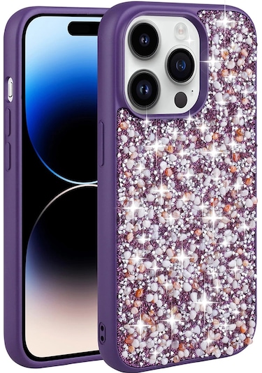 Apple Uyumlu  iPhone 14 Pro Max Kılıf Parlak Taşlı Tasarım Zore Linea Kapak