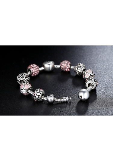 Worldshop 3 Dilde Aşk Charmlı Bileklik Ahşap Kutu Pembe