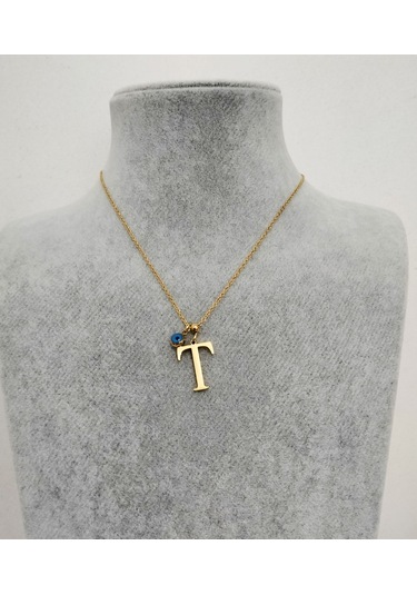 Kadın Nazar Boncuklu Çelik T Harf Kolye 775013 Altın