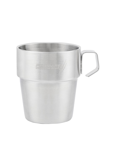 Paslanmaz Çelik 4'lü Kupa Seti - Stantlı - 300 Ml Gri - Gümüş
