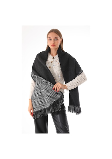 Çift Taraflı Yumuşak Dokulu Antrasit Şal Atkı Antrasit