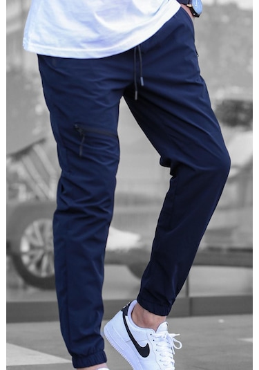 Madmext Lacivert Fermuar Detaylı Paraşüt Jogger Pantolon Lacivert