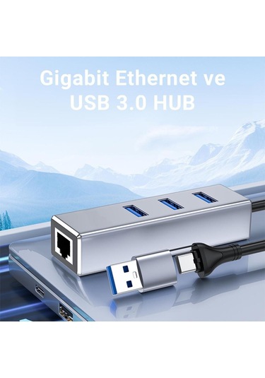 Alfalink Al-u222 10/100/1000mbps Type-c & Usb 3.0 Ethernet & Usb Hub Adaptör