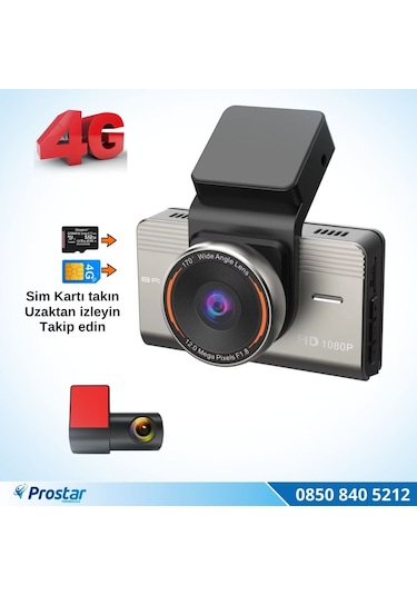 4g Uzaktan İzlemeli 2 Kameralı 2k+1080p Yüksek Çözünürlüklü Dashcam Kamera