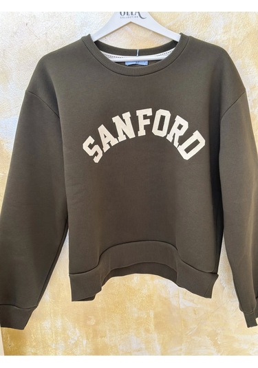 Yazı Baskılı Sweatshirt Haki