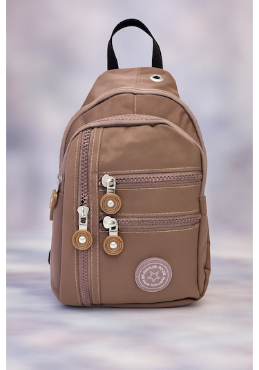 Newish Polo Kadın Krinkıl Kumaş Çapraz Tek Kol Göğüs Ve Omuz Sırt Çantası-crossbody Bag Sütlü Kahve