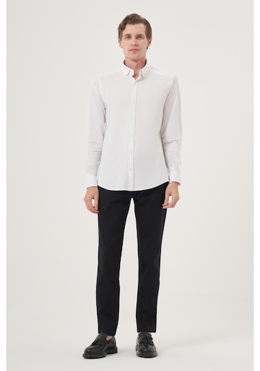Morven Erkek Beyaz Örme Slim Fit Düğmeli Yaka Gömlek 25ms004024600 Beyaz Beyaz
