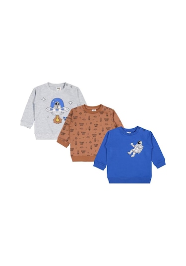 Civil Baby Astronot Baskılı 3'lü Set 6-18 Ay Sweatshirt Çok Renkli