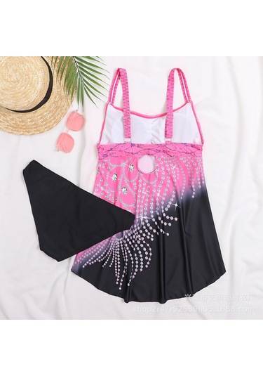 Geeroyoo 2021 Yazlık Büyük Beden Bikini Seti, Mavi Çizgili Malinli Desenli Etekli Mayo, Kaynak Üretici Diğer