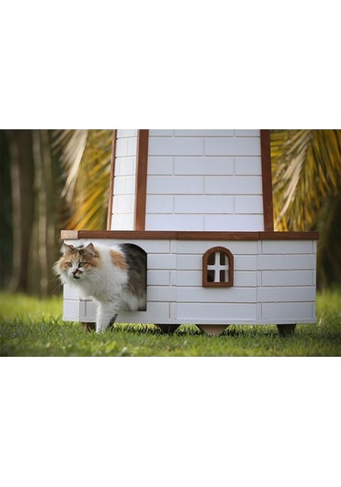 Mandu Yel Değirmenli Ahşap Kedi Evi 80 x 80 x 207 CM