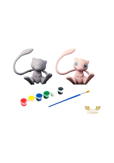 Mew Pokemon Kendi Biblonu Kendin Boya Seti - 3 Boyutlu Sevimli Biblolar + 5 Akrilik Boya Ve Fırça 1 Adet