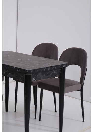 Damla Hilal Mdf Mutfak Masa Sandalye Takımı 60x100cm Siyah