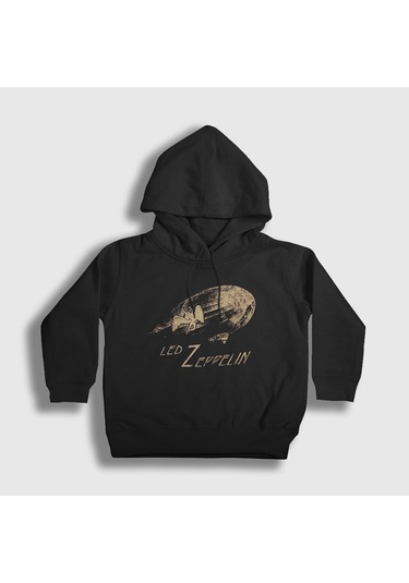 Presmono Unisex Çocuk Airship Led Zeppelin Kapüşonlu Sweatshirt Siyah