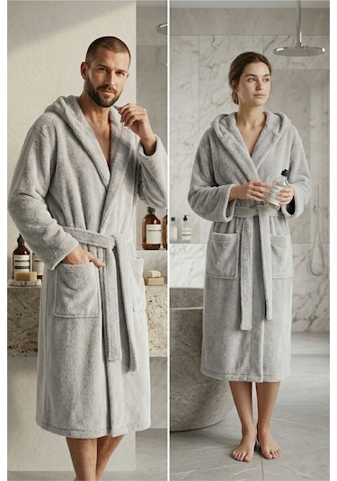 Rashell Welsoft Kapüşonlu Peluş Bornoz Silver Gri