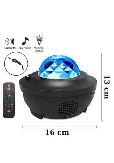 Yıldızlı Projektör Tavan Bulutsu Galaxy Lazer Işıklı Disko Topu Bluetooth Hoparlör Parti Led Lambası Siyah