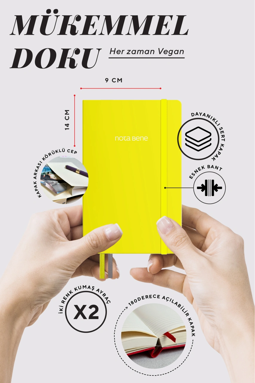 Nota Bene Classic Sert Kapak Defter, 9x14 Cm, Çizgili Sarı