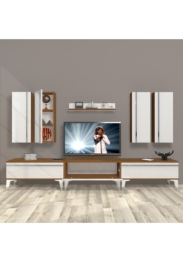 Decoraktiv Eko 8d Mdf Silver Tv Ünitesi Tv Sehpası - Ceviz Beyaz Ahşap - Beyaz