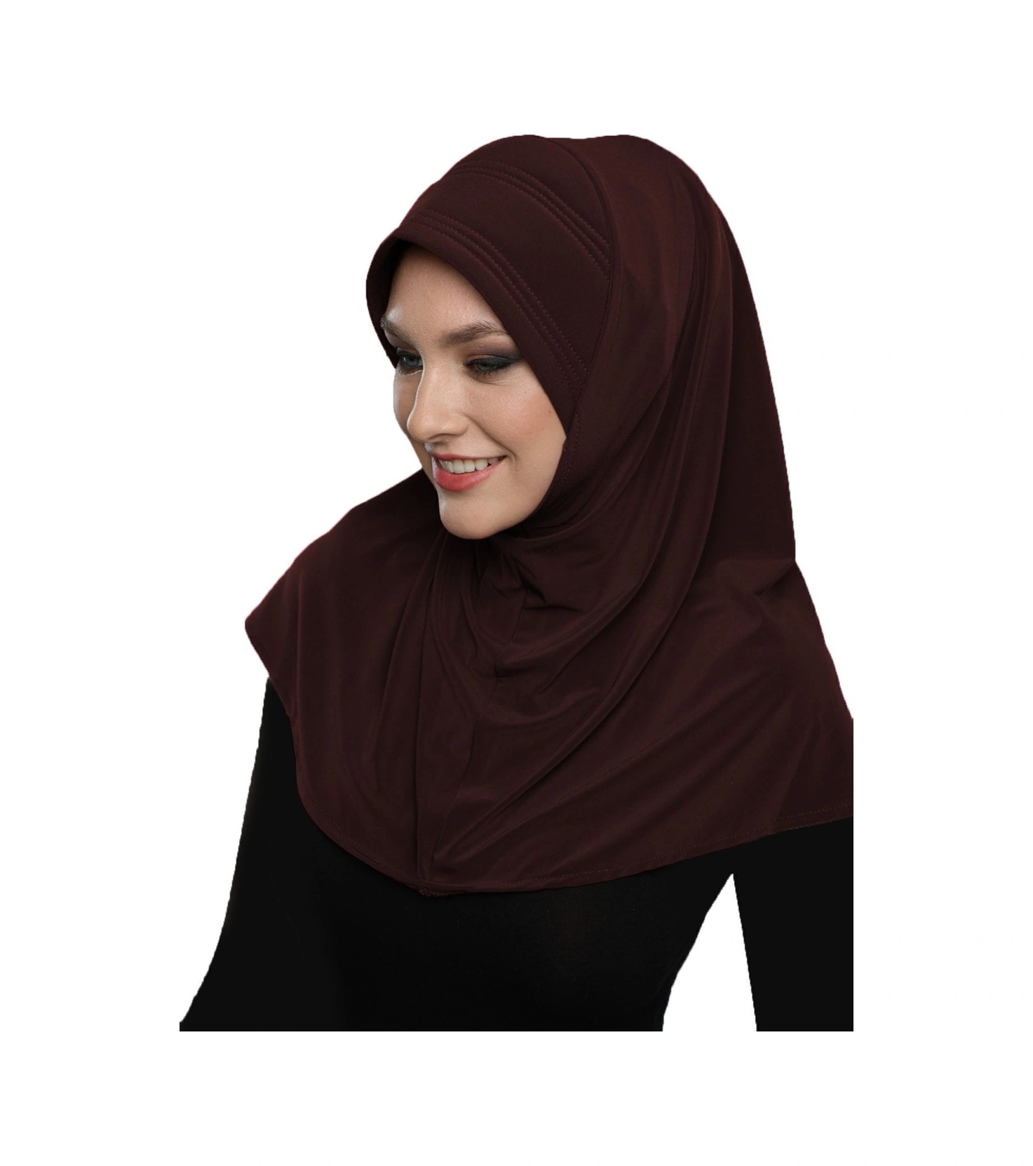 Takmatik Sade Kahve Hazır Türban Tesettür Havuz Bonesi Namaz Örtüsü Kahve